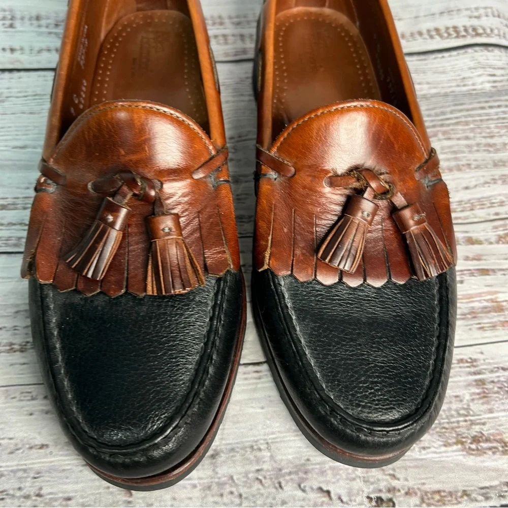 Allen‎ Edmond Nashua Loafers 9 C Mens Brown Black Leather Tassled Loafer USA